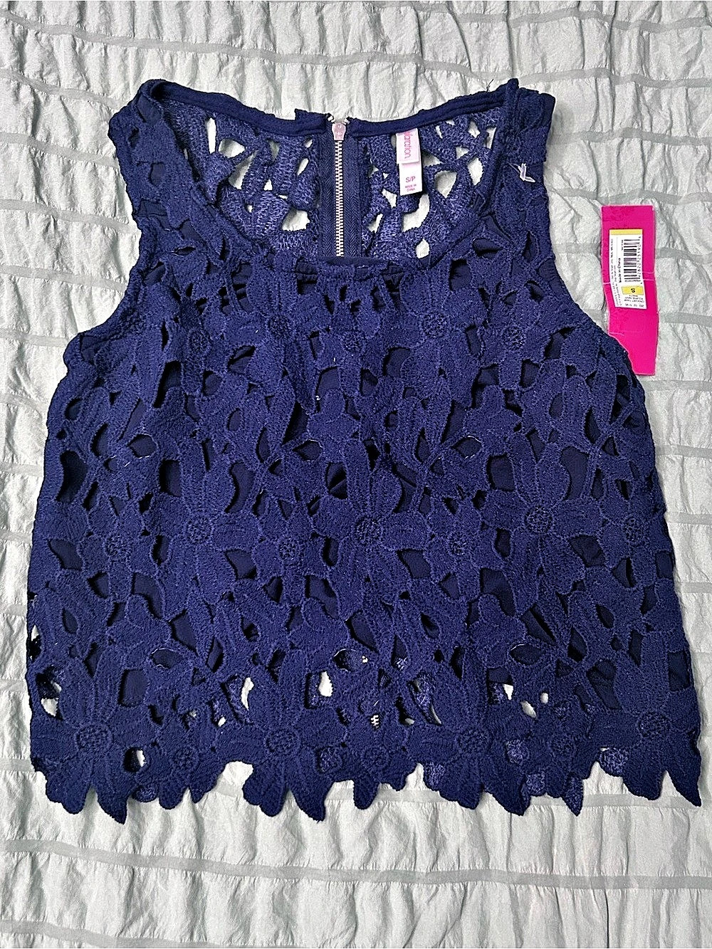 Xhilaration Lace Overlay Zip Front Tank Purple Size Small NWT